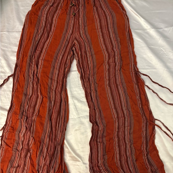 Urban Outfitters Striped Wide Leg Pants - Orange and Brown - Picture 1 of 3